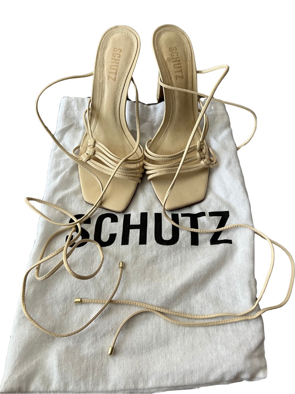 SCHUTZ Nude Lace-Up Strappy Heeled Sandals